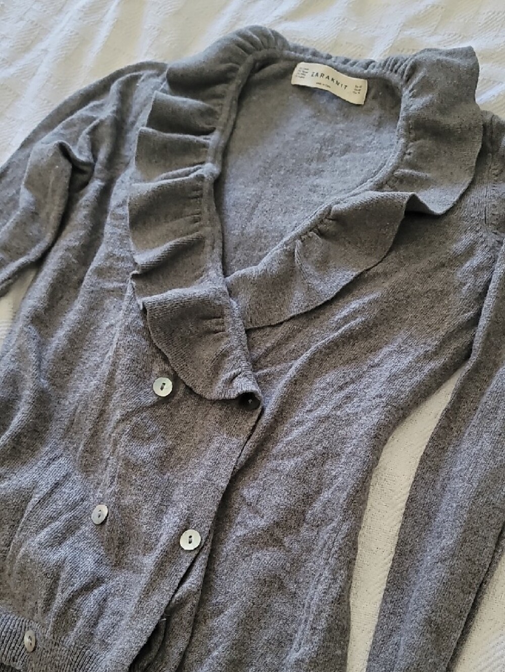 Zara Gray Ruffle-Trim Button Cardigan - Picture 4 of 6